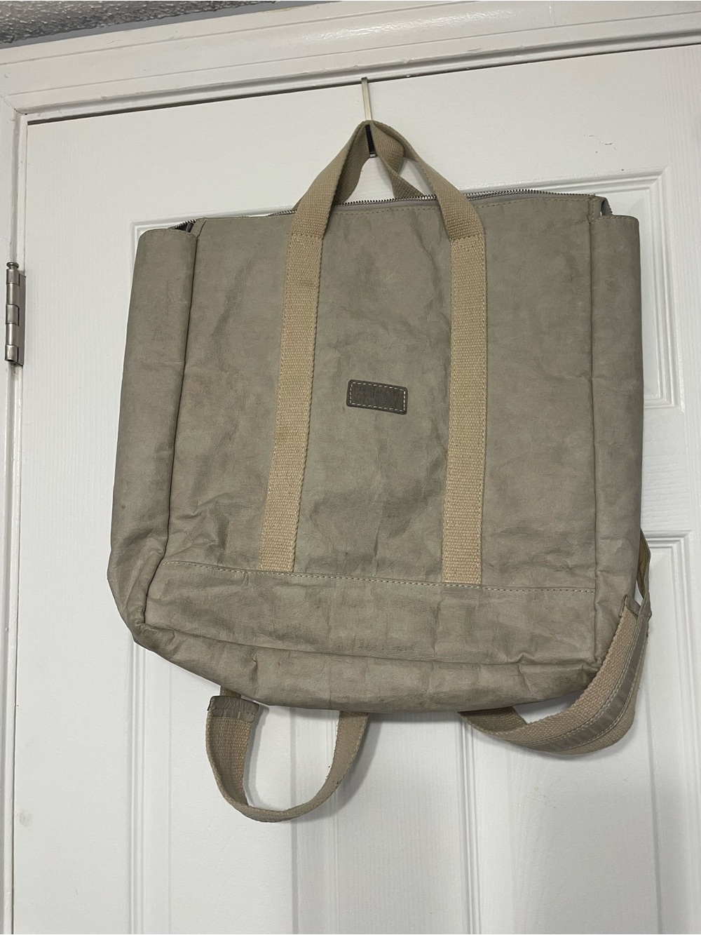 UASHMAMA Boston backpack Vegan Cream Washable Paper Cotton bag- Preowned -  Eco